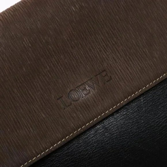 LOEWE Velazquez Hand Bag Leather Suede Brown Black gold Auth Totes